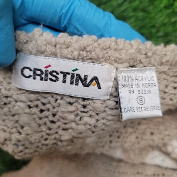 Vintage 80s Cristina Embellished Grandma Sweater Small Puff Sleeve Shoulder Pads - Picture 12 of 12